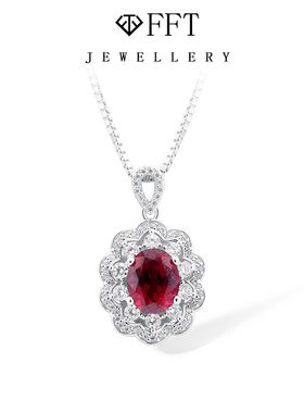 FFT珠宝925银培育鸽血红宝石项链