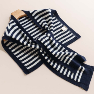 24春冬新款100纯山羊绒针织小披肩围巾女条纹保暖护颈配裙子搭肩