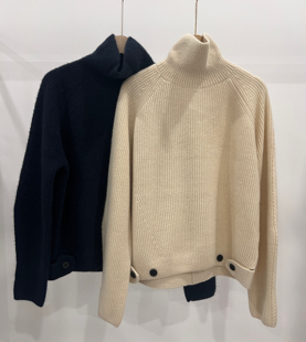 新品100%山羊绒厚款烟囱领套衫宽松元宝针加厚毛衣450克休闲打底