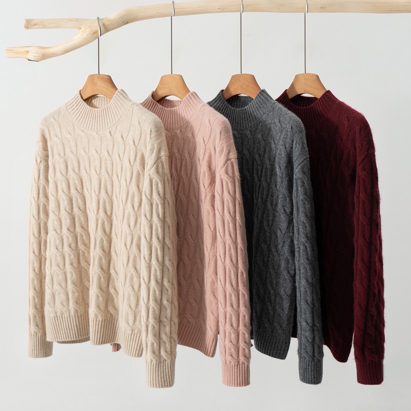 100%纯山羊绒女半高领宽松针织