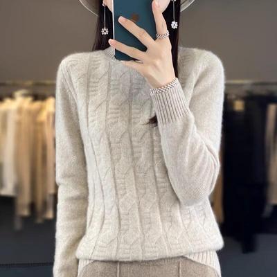 半高领毛衣女秋冬季2025新款加厚保暖针织打底衫宽松麻花内搭上衣