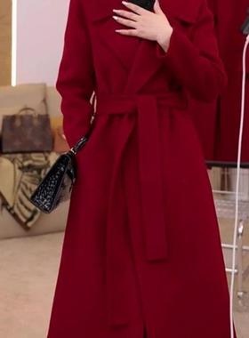 新年红色喜庆毛呢外套女2025秋冬新款气质减龄宽松显瘦呢子大衣女