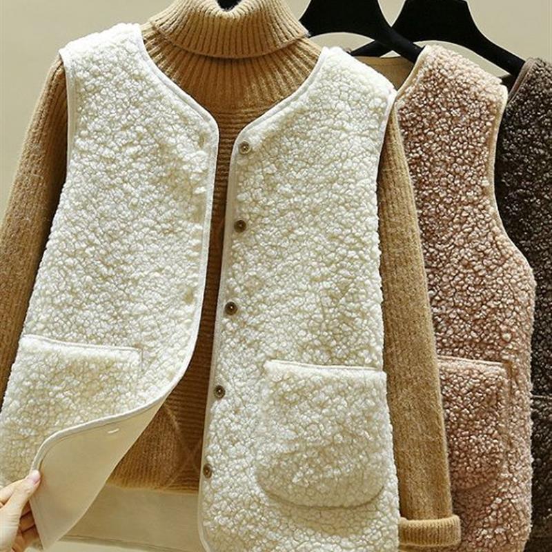 羊羔毛绒马甲女2025秋冬短款韩版皮毛一体款百搭马夹背心坎肩外套