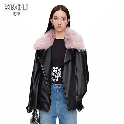 【XIAOLI筱李】原创设计师品牌23秋冬可拆卸毛领装饰PU皮机车外套