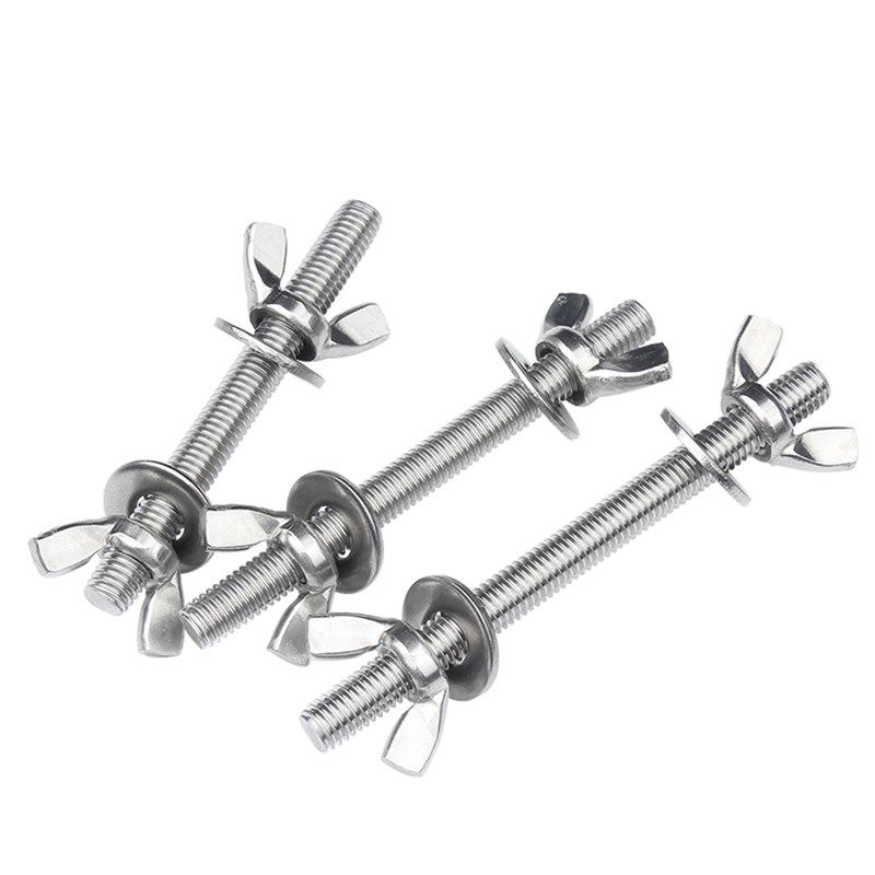 304不锈钢穿墙螺丝对穿丝杆加长螺栓螺杆蝶形手拧螺母垫片套装M12