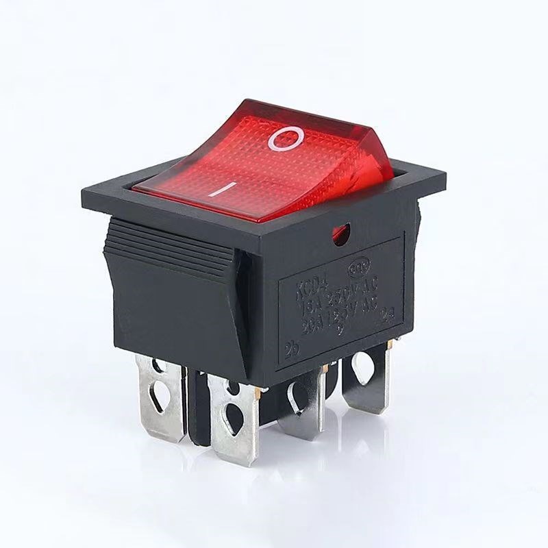 红色带灯大号船型开关KCD4长31宽25 4脚6脚2档翘板16A/250V