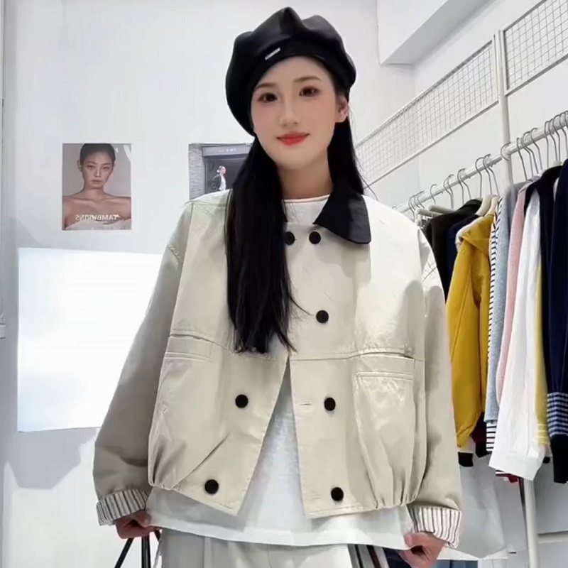韩系翻领短款风衣外套女2025秋款时尚百搭小个子短款双排扣上衣潮