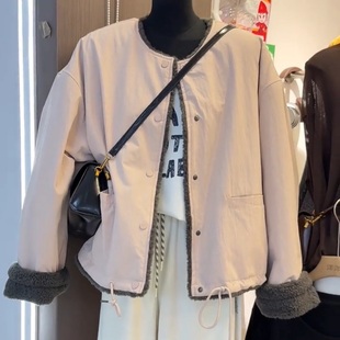 休闲圆领短款 皮毛一体外套女2025时尚 宽松显瘦上衣 女装 秋冬新款