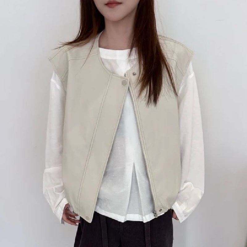 韩版短款拉链皮马甲女2025秋新款百搭宽松显瘦无袖叠穿马甲上衣潮