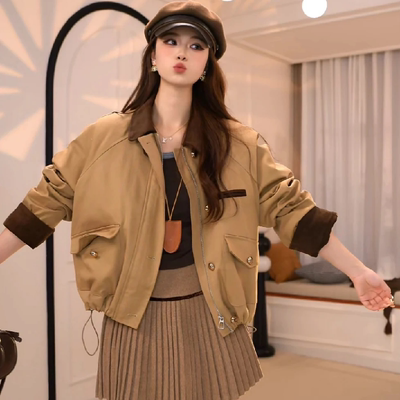 韩系小个子翻领夹棉加厚短款外套女2025秋冬新款时尚百搭夹克棉衣