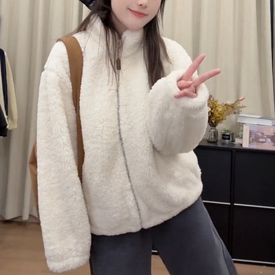 2025冬季羊羔绒皮毛一体外套女新款宽松休闲冬季加厚仿羊羔毛上衣