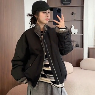 休闲机车服宽松外套 新款 两面穿皮毛一体短款 皮草派克服2025冬季