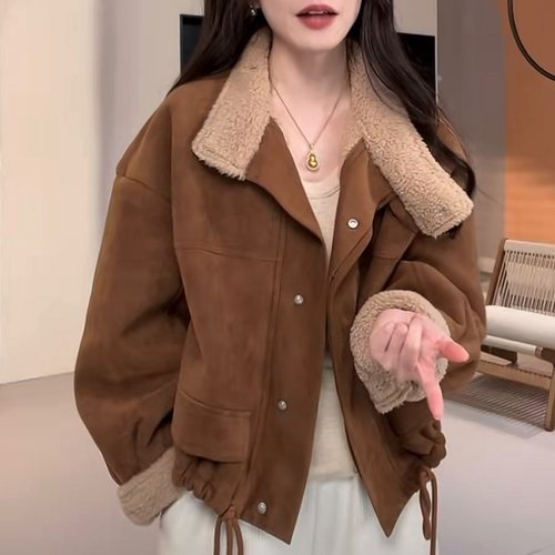 加绒加厚羊羔毛短外套