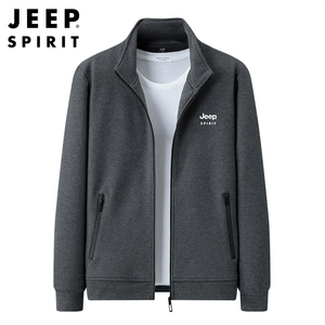 Jeep spirit中青年秋季纯棉开衫运动休闲时尚卫衣男立领拉链外套