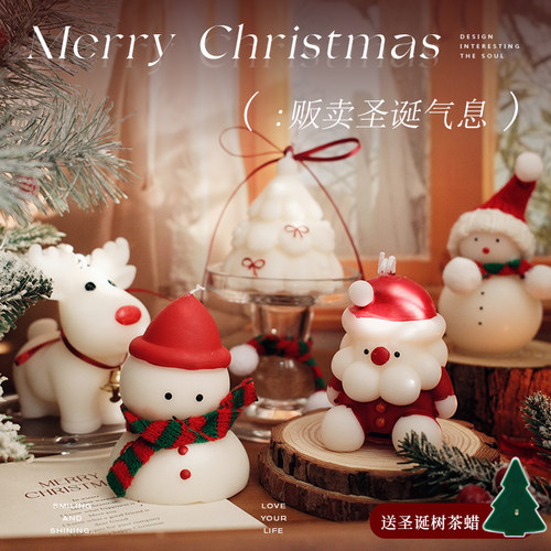 ins风红帽雪人蜡烛桌面装饰