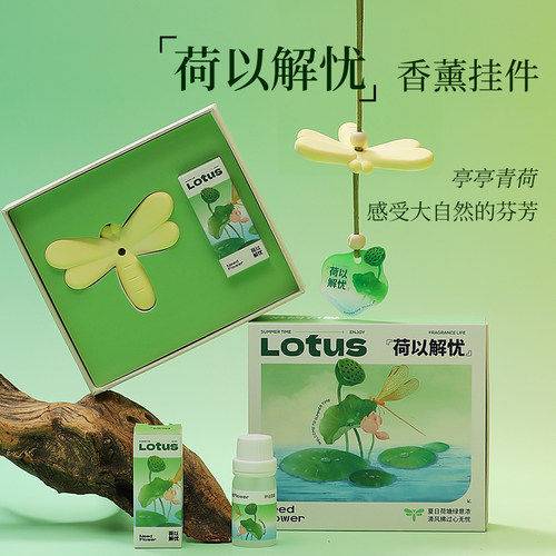 荷以解忧香挂礼盒扩香石香薰精油车载香氛留香挂件衣柜香片生日