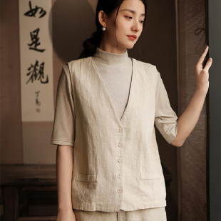 2026春季新款气质棉麻女装马甲女新中式苎麻复古文艺国风外穿背心