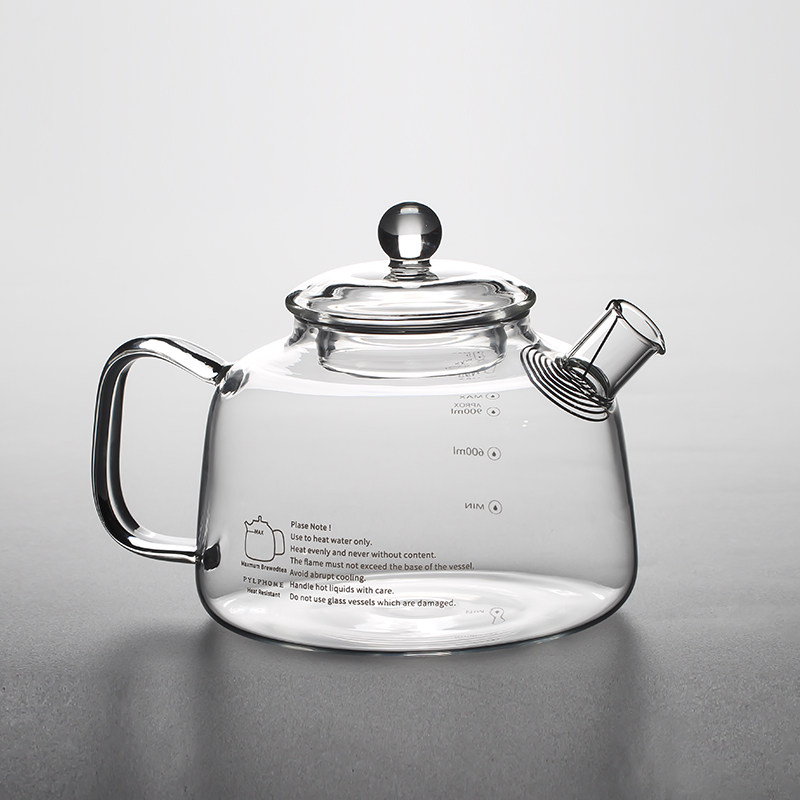 耐高温玻璃煮茶壶 高硼硅玻璃家用泡茶壶带刻度 可明火围炉煮茶壶