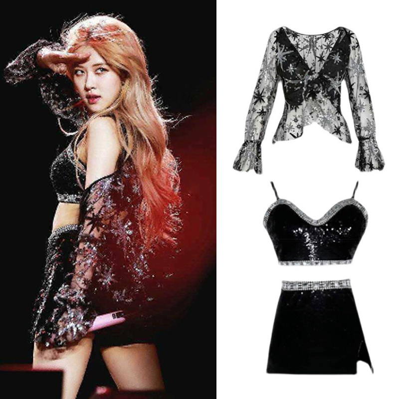 rose同款打歌服亮片套装ds韩舞舞蹈服韩国女团blackpink演出服女
