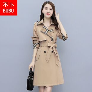 【有里布】高端大衣风衣女春秋2025中长款气质英伦风格子拼接外套