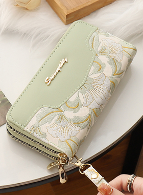 钱包女长款2025新款韩版时尚国风手包大气印花多卡位证件包手机包