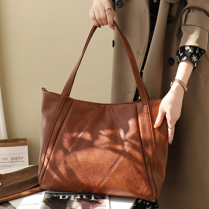 笔记本电脑包14寸新款复古牛皮大容量托特包日常百搭通勤包电脑包