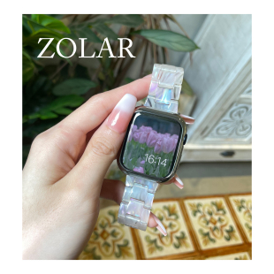 ZOLAR春夏贝壳色树脂苹果表带适用于iwatch8 7代SE456通用轻便