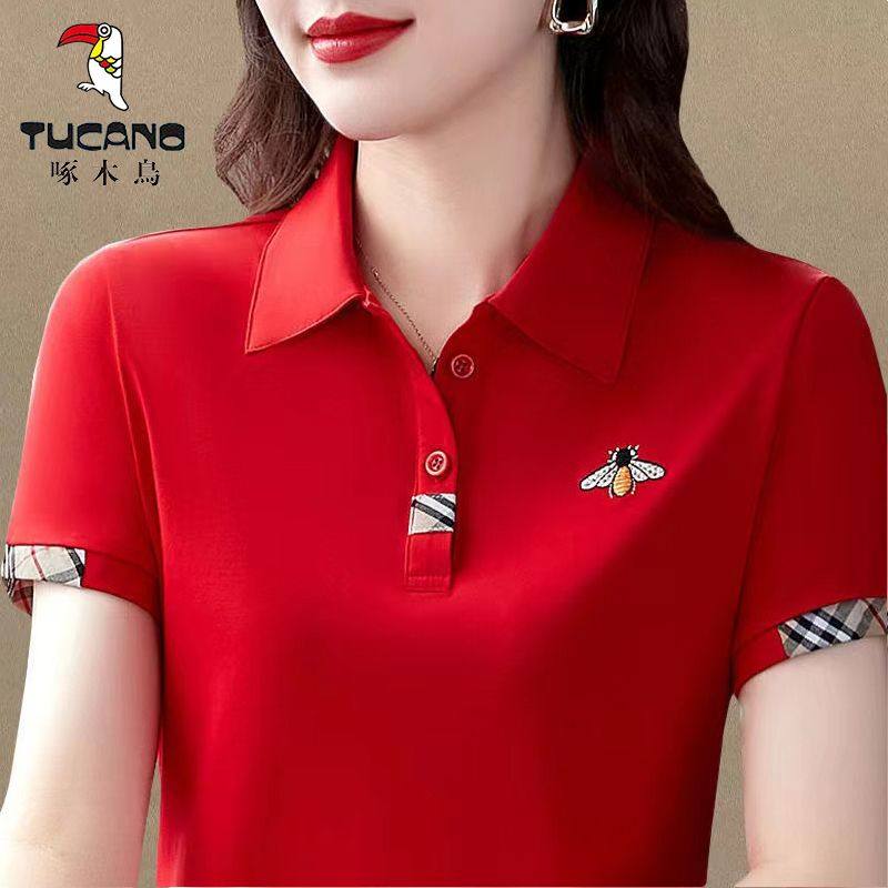 啄木鸟夏季时尚洋气减龄POLO衫短袖女新款百搭遮肉显瘦刺绣T恤,女装/女士精品,POLO衫,淘宝优惠券,粉丝福利购,淘宝优惠卷