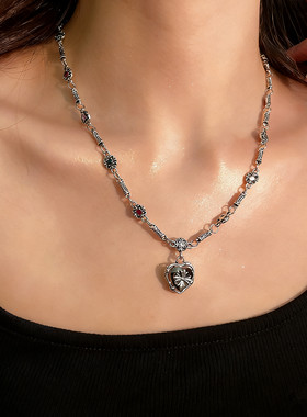美拉德甜酷复古爱心串珠锁骨链