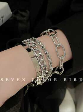 叠戴夸张金属链条手镯欧美冷淡风