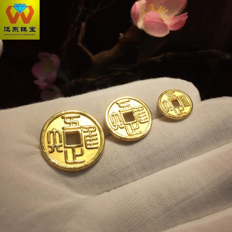 黄金3d硬金方孔铜钱金币项链吊坠唯吾知足唯善呈和双面挂坠手串坠