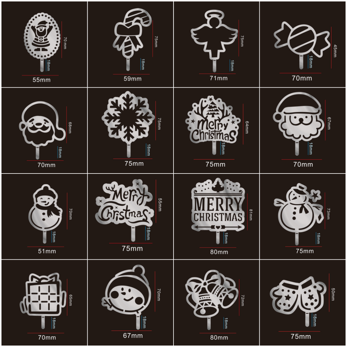 圣诞树造型模具雪花铃铛提拉米苏圣诞节甜品撒粉印花摆盘喷花模板