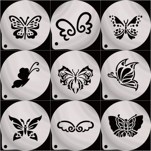 3/4寸304不锈钢蝴蝶咖啡奶茶撒粉模具奶盖喷花蛋糕糖粉筛烘焙印花