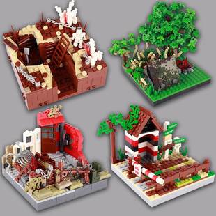 兼容人仔积木一战战壕堡垒二战德军事哨岗废墟场景人仔拼装玩具