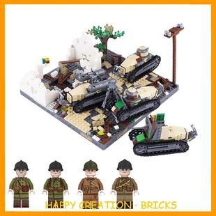 MOC兼容人仔军事一战二战法雷诺FT17轻型坦克火炮小颗粒拼插积木