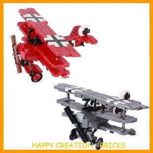 兼容人仔一战德福克Dr-1三翼飞机战斗机模型小颗粒拼插积木玩具