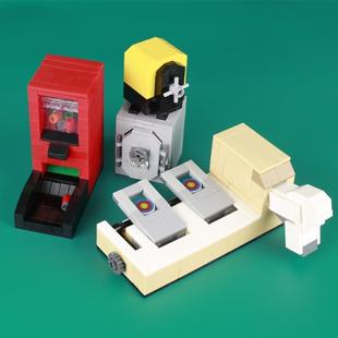 兼容人仔投篮可锁保险箱自助售卖机可发射打靶小颗粒拼插积木玩具