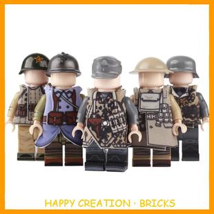 兼容人仔一战二战军事迷彩人仔大衣配件苏英法小颗粒拼插积木玩具