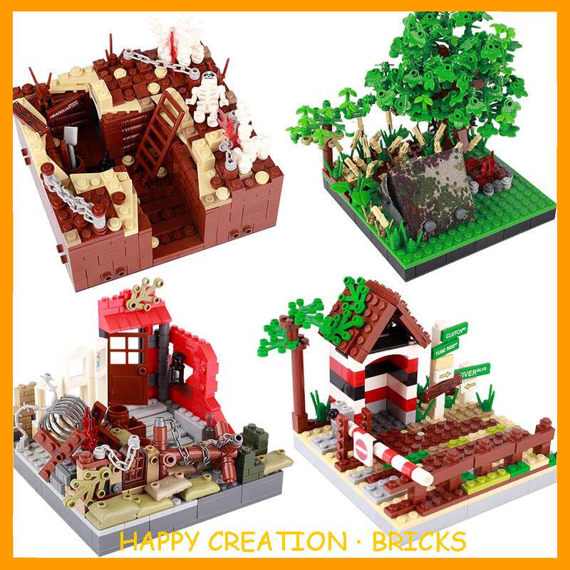 二战德军事丛林阵地废墟战壕场景兼容乐高小颗粒moc拼插积木玩具