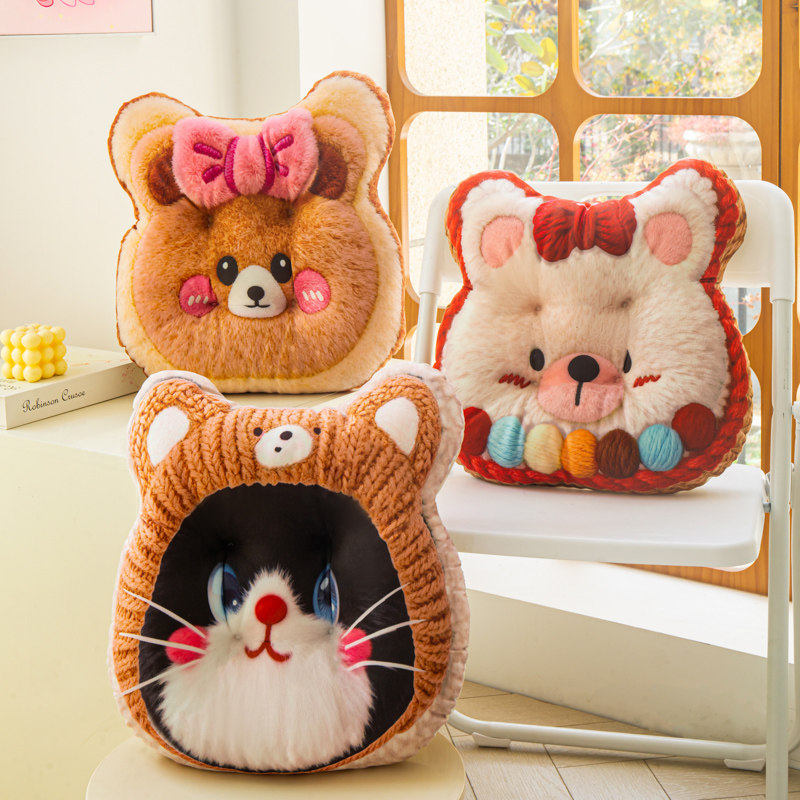 卡通可爱小熊小猫造型椅垫毛绒动物坐垫家用加厚保暖垫子防滑软垫