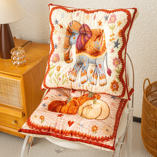 美式复古印花毛线大象椅垫方形坐垫家居装饰棉布餐椅垫抱枕靠垫软