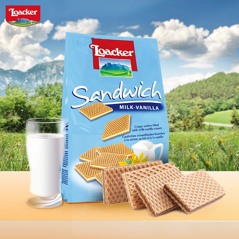 【临期】Loacker莱家进口薄脆威化夹心饼干巧克力味零食薄片200g