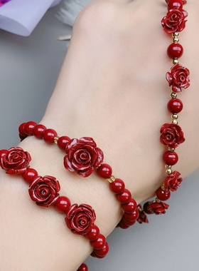 纯天然朱砂玫瑰花紫金砂手链珠子圆珠女转运珠佛珠手串本命年礼物