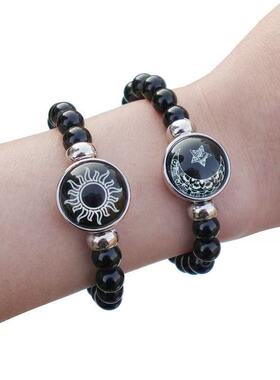 日月恋人夜光手串ins二人闺蜜兄弟黑色串珠手链送男女情人节礼物