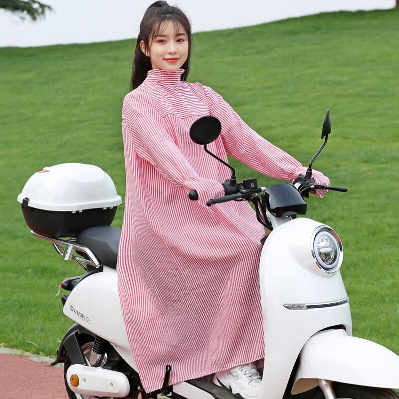 骑车防晒衣女夏季全身电动车中长款含棉防紫外线摩托车遮阳衣披肩
