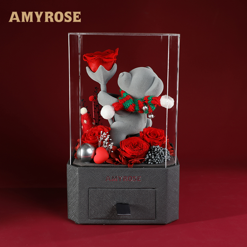 永生花蓝牙音响植绒小熊摆件礼盒
