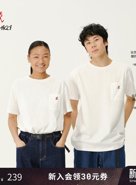 GRAMICCI小野人男女同款山系刺绣休闲纯棉logo短袖T恤1948-STS