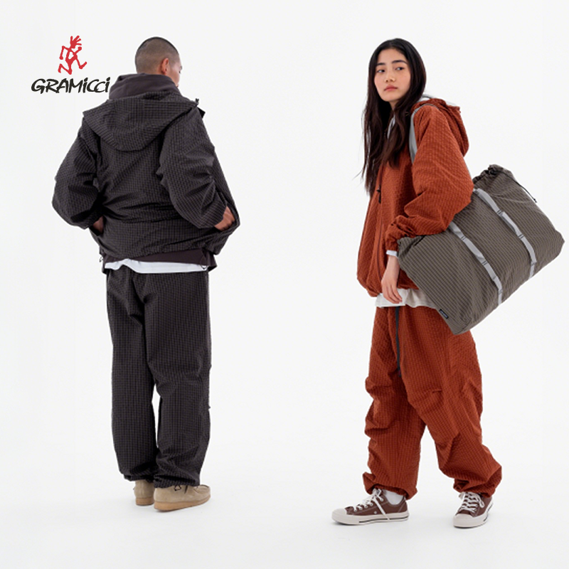 GRAMICCI小野人格纹泡泡纱膝部收褶长裤G5FM-P010