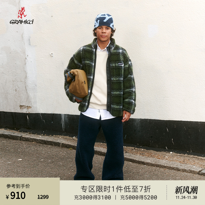 GRAMICCI小野人男女休闲外套J135仿羊羔绒舒适格纹外套