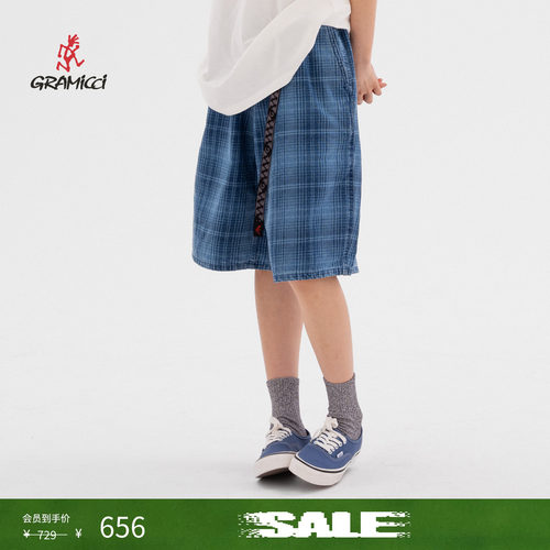 【季末折扣】GRAMICCI小野人夏运动休闲牛仔格纹短裤子G6SM-P023